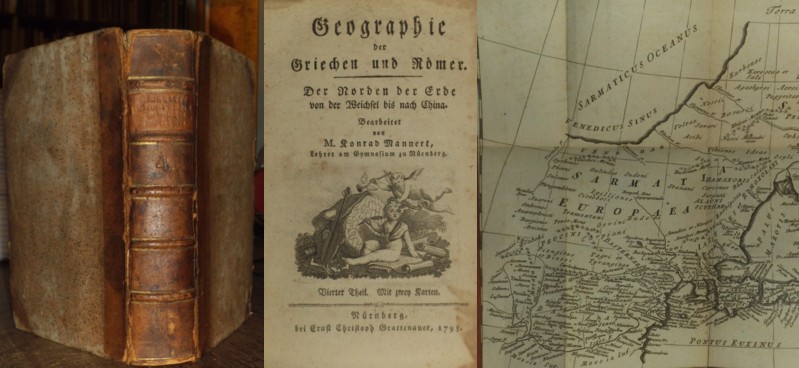 Der Norden der Erde von der Weichsel bis nach China. (= Geographie der Griechen und Römer. Vierter Theil). Enthält: Erstes Buch: Der Norden der Erde nach den Begriffen der Griechen vor Herodot, Das zweyte Buch: Herodots Kenntniß vom Norden der Erde. Das dritte Buch: Geschichte der späteren Entdeckungen im Norden von Europa und Asia. Skythen, Sarmaten, Slaven. Das fünfte Buch: Das Asiatische Sarmatien und die Länder in und unter dem Kaukasus. Das sechste Buch: Nordländer über dem Taurus, jenseit des Kaspischen Meeres. Mit zwey Karten.